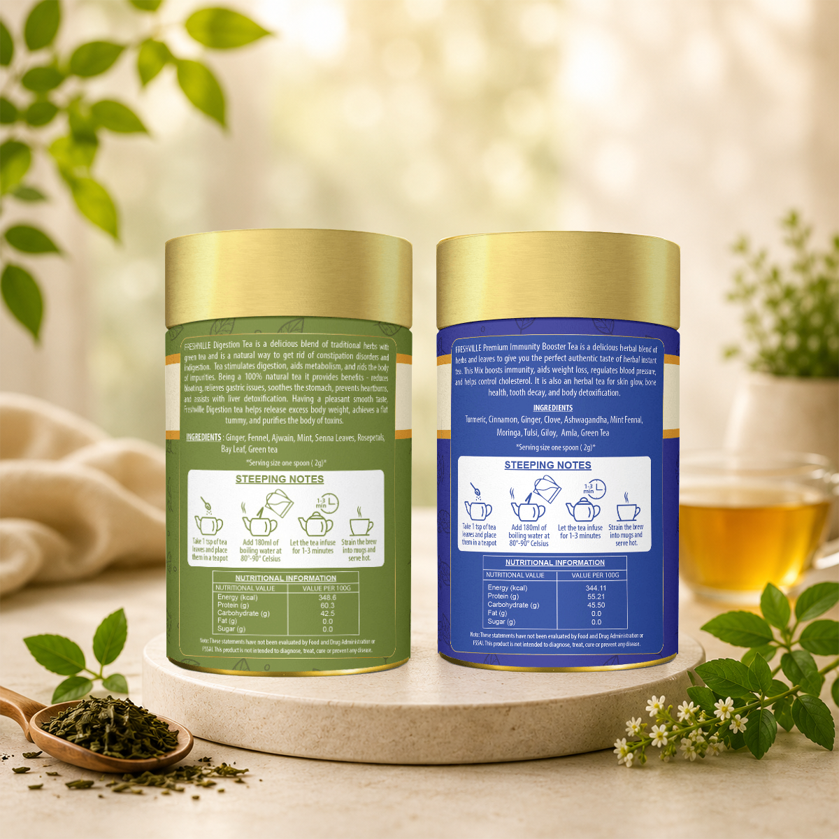 Freshville Digestion & Immunity Herbal Tea Combo | Premium Herbal Green Tea | Loose Leaf Tea | Daily Wellness Blend