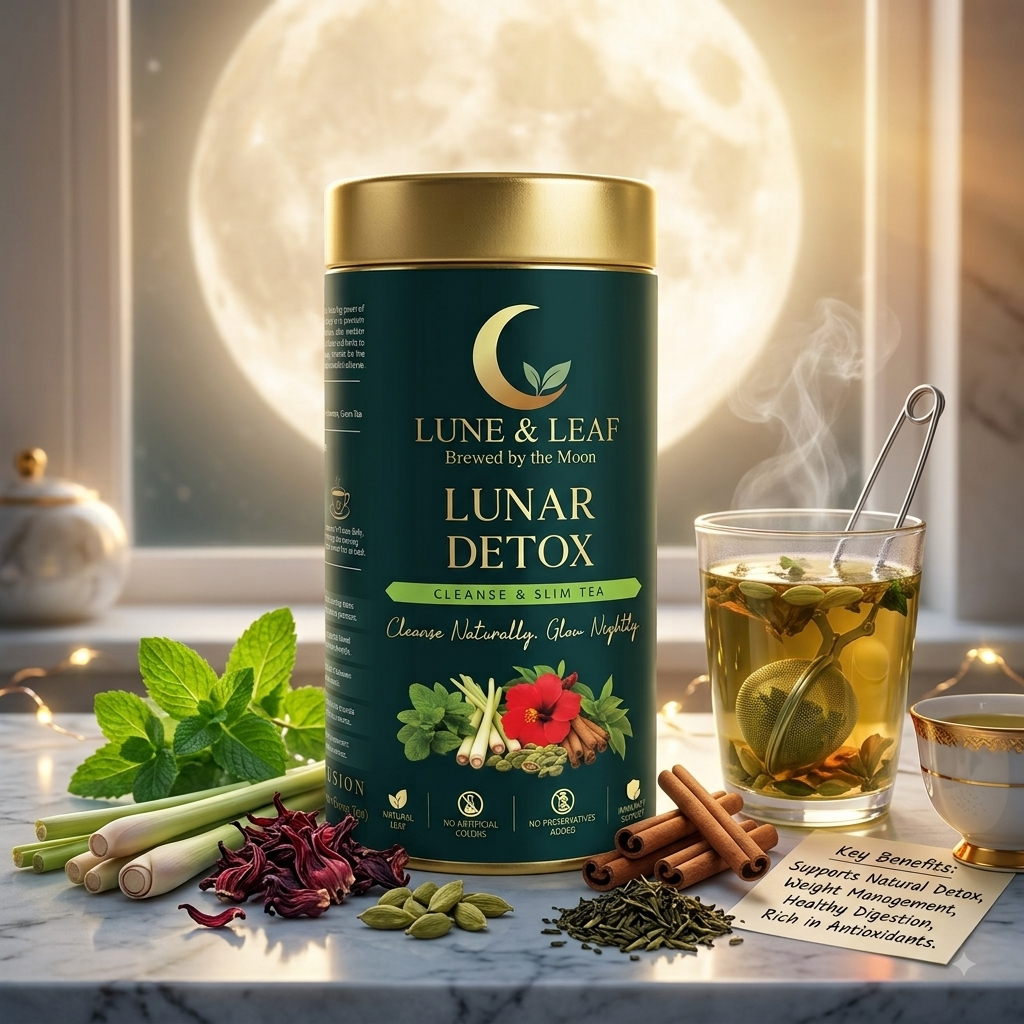 Lune & Leaf Cleanse & Slim Herbal Tea | Lunar Detox | Peppermint, Lemongrass, Hibiscus, Cardamom | Tin box 50g |