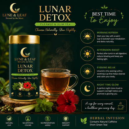 Lune & Leaf Cleanse & Slim Herbal Tea | Lunar Detox | Peppermint, Lemongrass, Hibiscus, Cardamom | Tin box 50g |