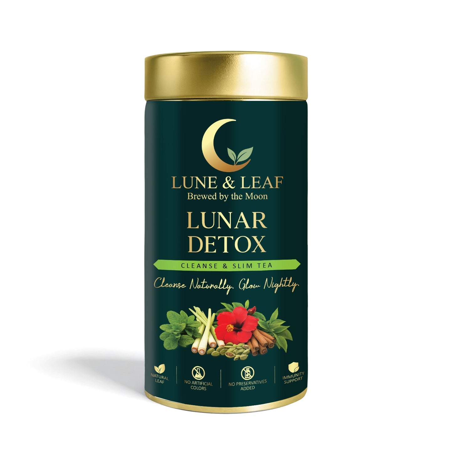 Lune & Leaf Cleanse & Slim Herbal Tea | Lunar Detox | Peppermint, Lemongrass, Hibiscus, Cardamom | Tin box 100g |