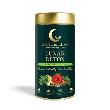 Lune & Leaf Cleanse & Slim Herbal Tea | Lunar Detox | Peppermint, Lemongrass, Hibiscus, Cardamom | Tin box 100g |