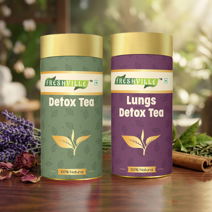 Freshokit Lung Detox Tea + Daily Detox Tea Combo | Herbal Wellness Tea with Green Tea, Tulsi, Mulethi, Ginger, Turmeric & Moringa | Natural Cleansing & Antioxidant Support | 100% Herba