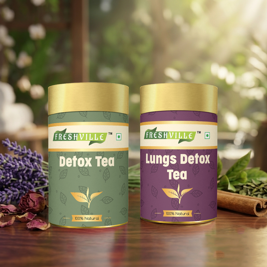 Freshokit Lung Detox Tea + Daily Detox Tea Combo | Herbal Wellness Tea with Green Tea, Tulsi, Mulethi, Ginger, Turmeric & Moringa | Natural Cleansing & Antioxidant Support | 100% Herba