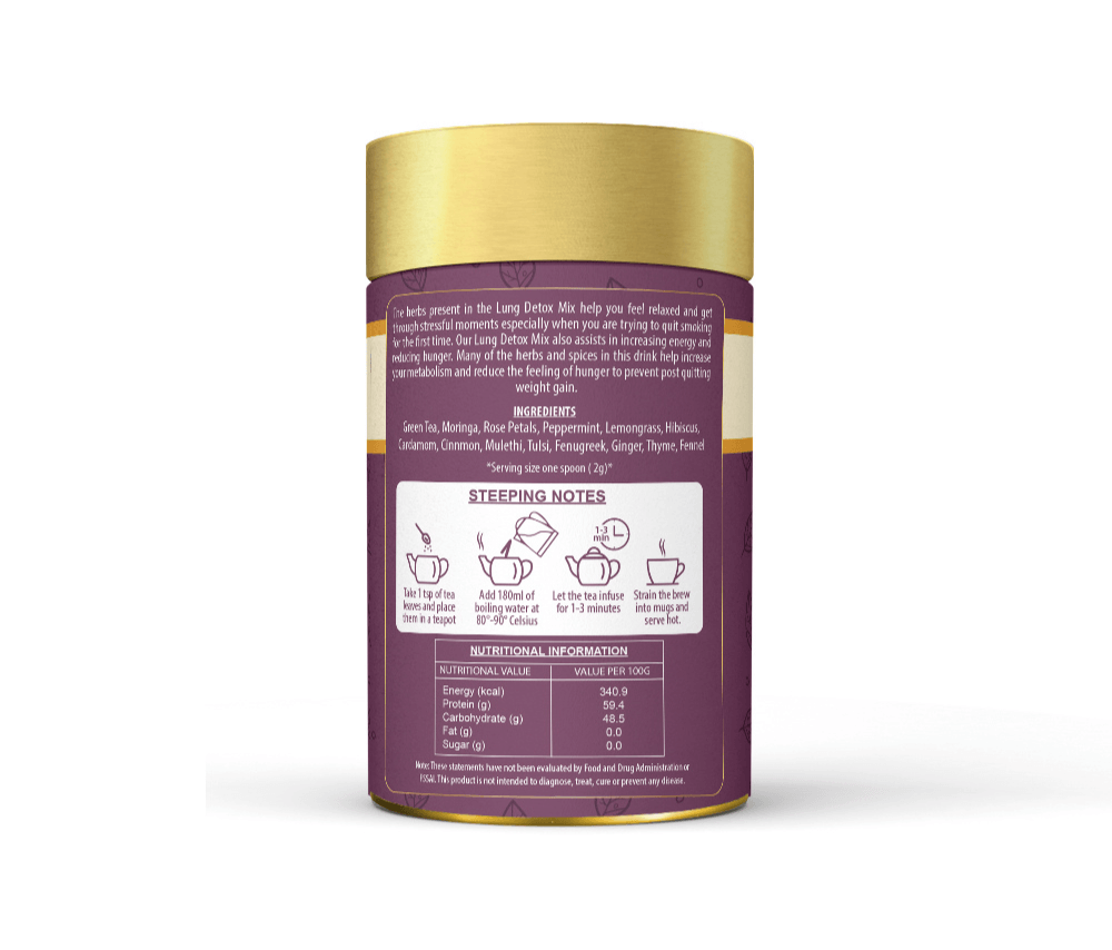 Freshville Lungs Detox Tea | Helps Quit Smoking And Clean Lungs with Herbs Moringa, Rose Petals, Peppermint, Lemongrass, Hibiscus, Cinnamon, Mulethi, Tulsi, Fenugreek, Ginger, Green Tea 45 month