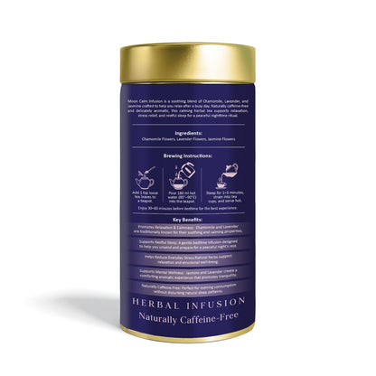 Lune & Leaf Sleep & Stress Relief Herbal Tea | Moon Calm Infusion | Chamomile Flowers, Lavender Flowers, Jasmine Flowers | Tin Box 50g |