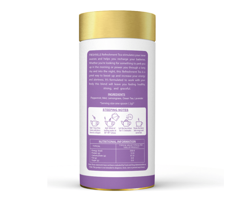 Freshville Refreshment Green Tea| Antioxidant, Stress Relief & Good Sleep | Peppermint, Lemon, Lemongrass, Green Tea, Lavender, 100gm