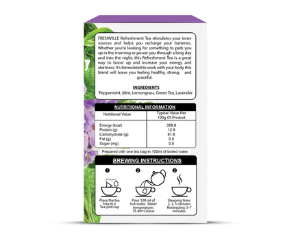 Freshville Refreshment Green Tea Bag  | Pure & Natural | Skin Glow | Immunity Booster | Removes Toxins | Peppermint, Lemon, Lemongrass, Lavender, Green Tea Bag (15 bags)