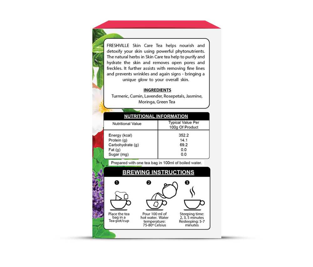 Freshville Skin Care Green Tea Bag  | Pure & Natural | Skin Glow | Immunity Booster | Removes Toxins | Turmeric, Cumin, Lavender, Rose Petals, Jasmine, Moringa, Green Tea Bag (15 bags)