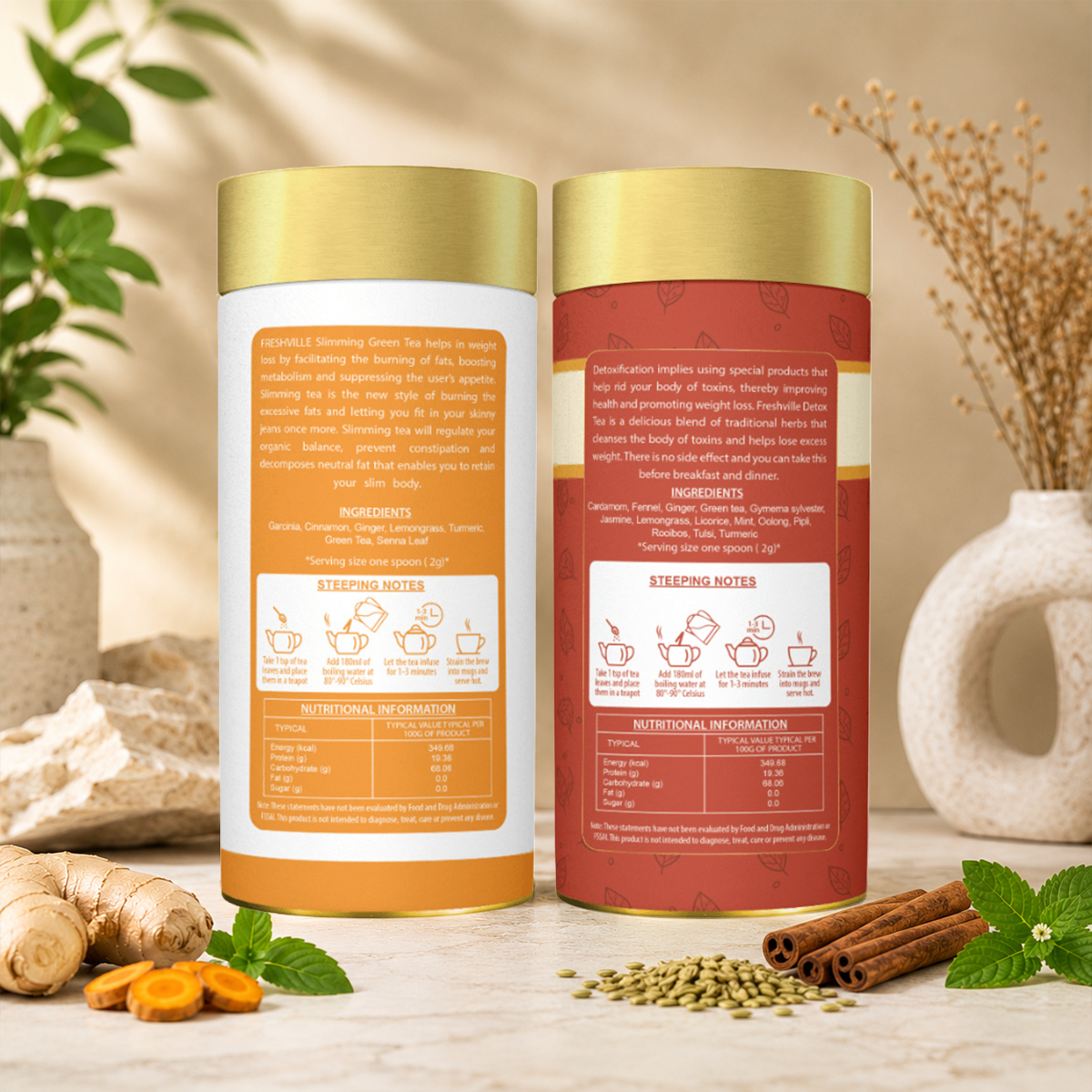 Freshville Slimming Tea & Slim Detox Tea Combo | Herbal Wellness Tea Duo | Supports Healthy Metabolism & Natural Body Cleansing | Green Tea & Herbal Blend | Loose Leaf Tea