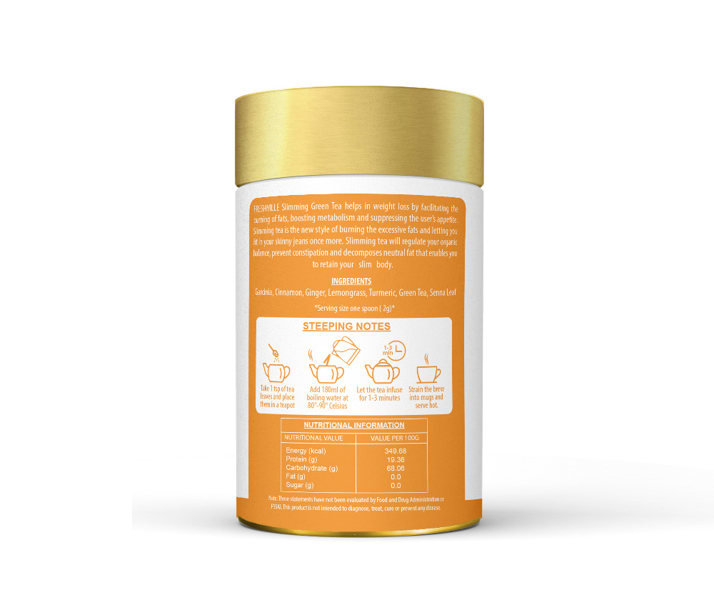 Freshville Slimming Green Tea | Burn Fat Easily with Herbs Garcinia, Cinnamon, Ginger, Lemongrass, Turmeric, Green tea, Senna leaf , 50gm