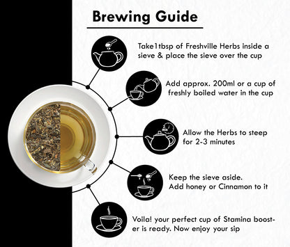 Freshville Stamina Booster Herbs | Pure & Natural |Elachi | Mulethi | Cinnamon | Nutmeg | Ashwagandha | Ginseng Root | Gokhru | Tulsi | Shatavari |Green Tea Tin
