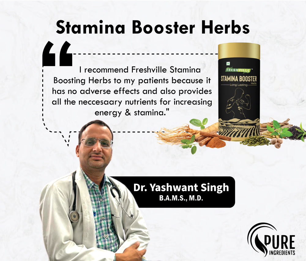 Freshville Stamina Booster Herbs | Pure & Natural |Elachi | Mulethi | Cinnamon | Nutmeg | Ashwagandha | Ginseng Root | Gokhru | Tulsi | Shatavari |Green Tea Tin
