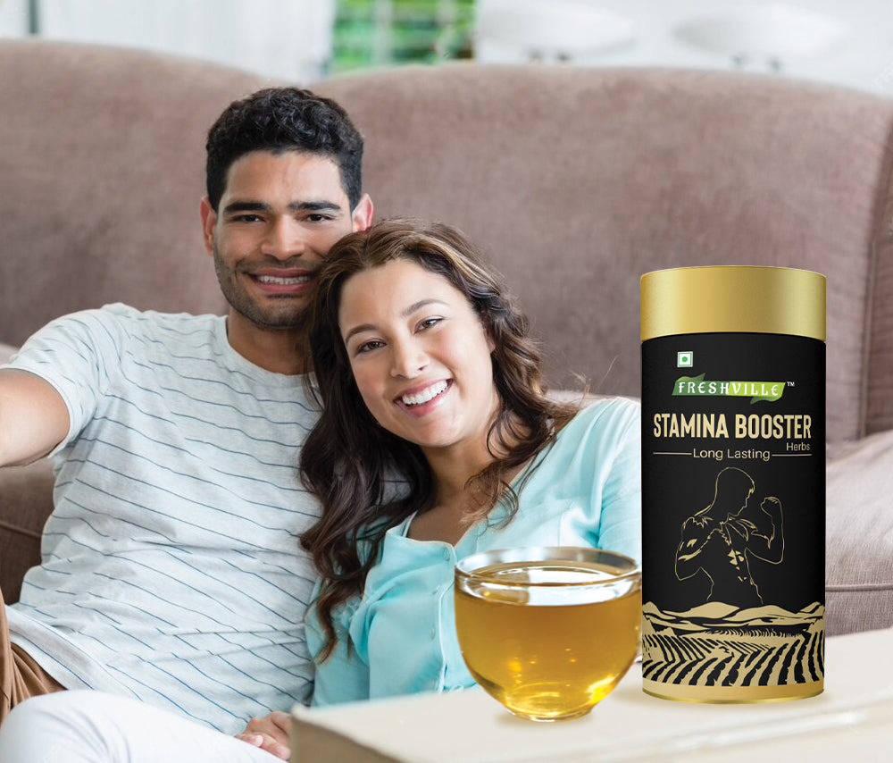 Freshville Stamina Booster Herbs | Pure & Natural |Elachi | Mulethi | Cinnamon | Nutmeg | Ashwagandha | Ginseng Root | Gokhru | Tulsi | Shatavari |Green Tea Tin